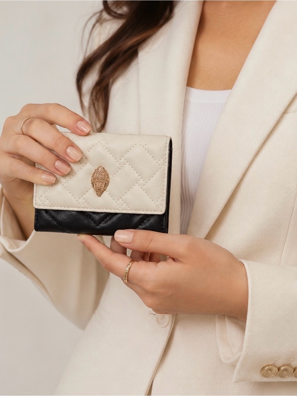 Kurt Geiger Quilted Two-Tone Compact Wallet - Black - Cream